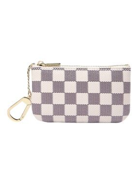NWT Daisy Rose Luxury Key Chain Pouch with Clasp - Gray/Cream Checkered